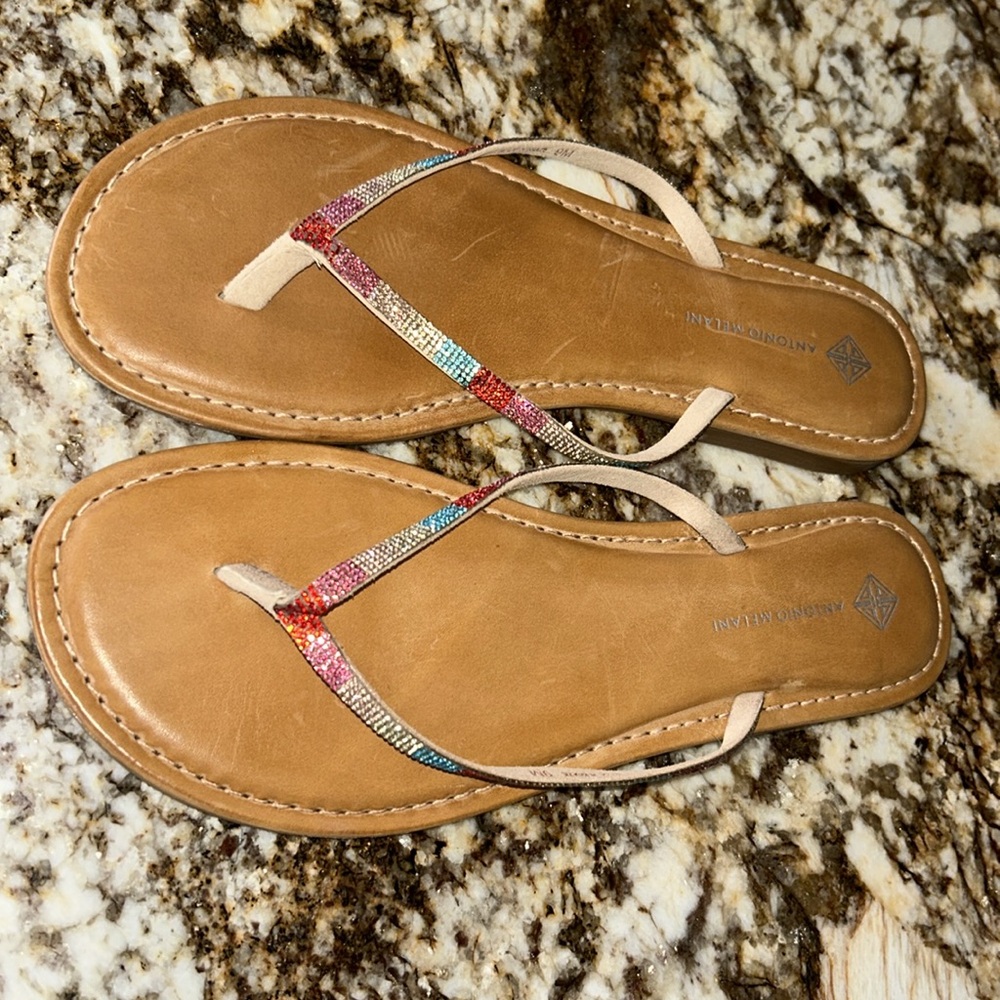 Antonio Melani Rhinestone Laiken Flip Flop Sandals Rainbow size 9